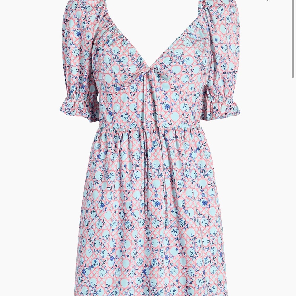 Hill House- The Ophelia Mini Dress - Pink Basketweave Vine